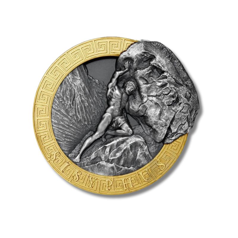 2022 Niue Mythology Sisyphus 2oz Silver Antiqued High Relief Coin