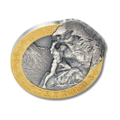 2022 Niue Mythology Sisyphus 2oz Silver Antiqued High Relief Coin