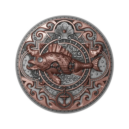 2022 Niue Steampunk Metal Fish 2oz Silver Antiqued Coin