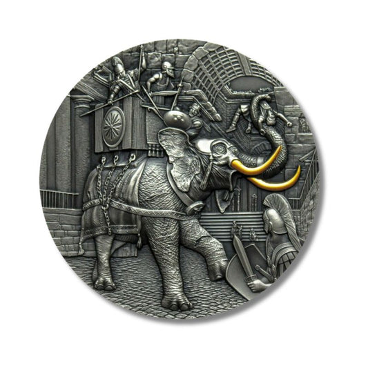 2022 Niue War Elephant 2oz Silver Antique Finish Coin