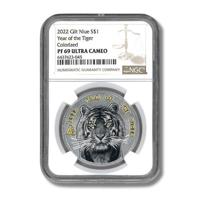 2022 Niue Year of the Tiger 10 Gram Silver Colorized Proof Coin – PF 69