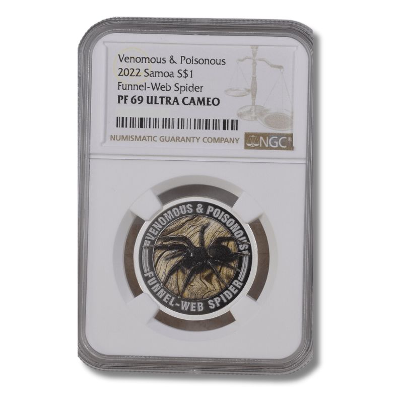 2022 Samoa Venomous & Poisonous Funnel-Web Spider .5oz Silver Colorized Coin NGC PF 69 UCAM