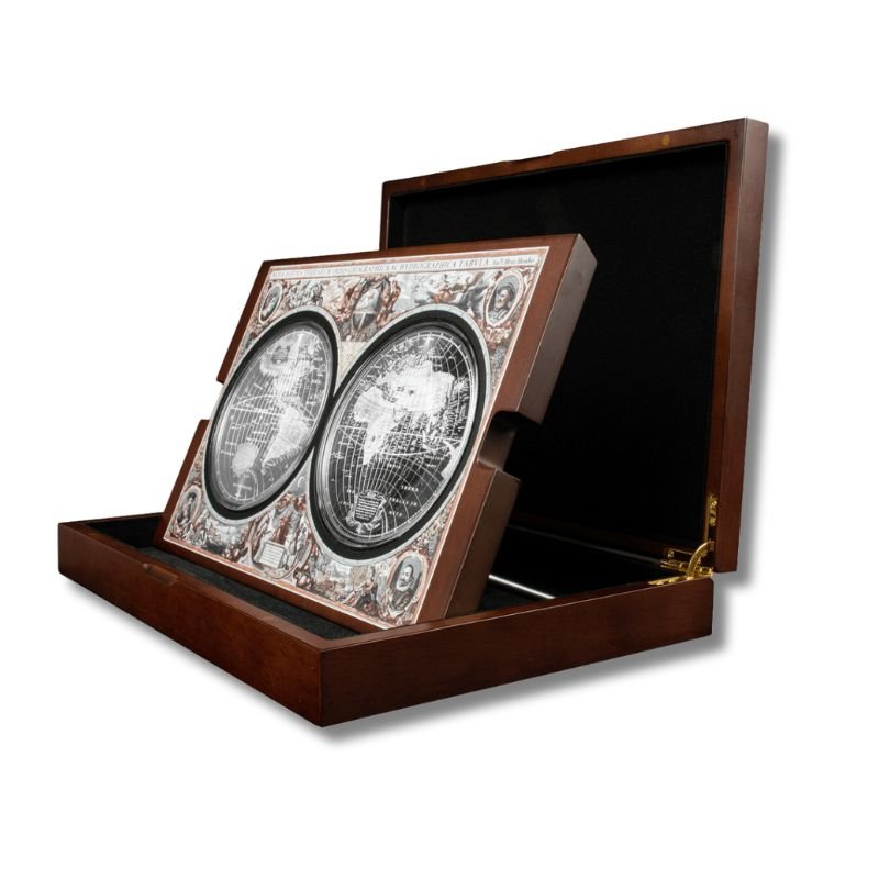 2022 Solomon Islands Mapping History Eastern Western Hemisphere 10oz Silver Set in themed display case with Certificate of Authenticity