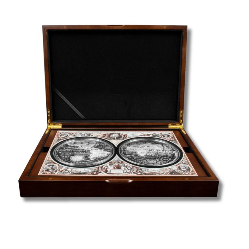 2022 Solomon Islands Mapping History Eastern Western Hemisphere 10oz Silver Set in themed display case with Certificate of Authenticity