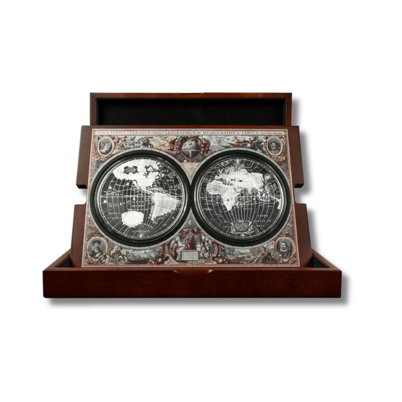 2022 Solomon Islands Mapping History Eastern Western Hemisphere 10oz Silver Set in themed display case with Certificate of Authenticity