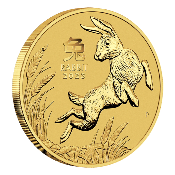 2023 1 oz Australia Lunar Series III Year of the Rabbit .9999 Gold BU Coin (NGC MS70 First Day of Production) Captain’s Chest Bullion