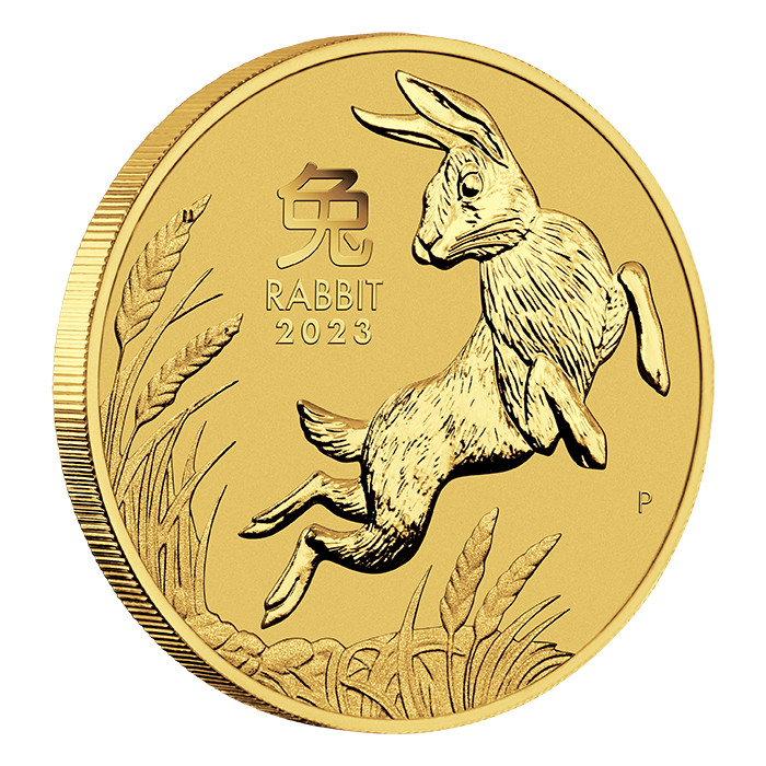 2023 1 oz Australia Lunar Series III Year of the Rabbit .9999 Gold BU Coin (NGC MS70 First Day of Production) Captain’s Chest Bullion