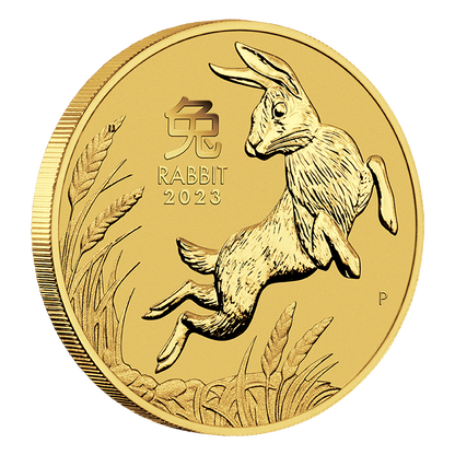 2023 1 oz Australia Lunar Series III Year of the Rabbit .9999 Gold BU Coin (NGC MS70 First Day of Production) Captain’s Chest Bullion