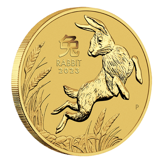 2023 1 oz Australia Lunar Series III Year of the Rabbit .9999 Gold BU Coin (NGC MS70 First Day of Production) Captain’s Chest Bullion