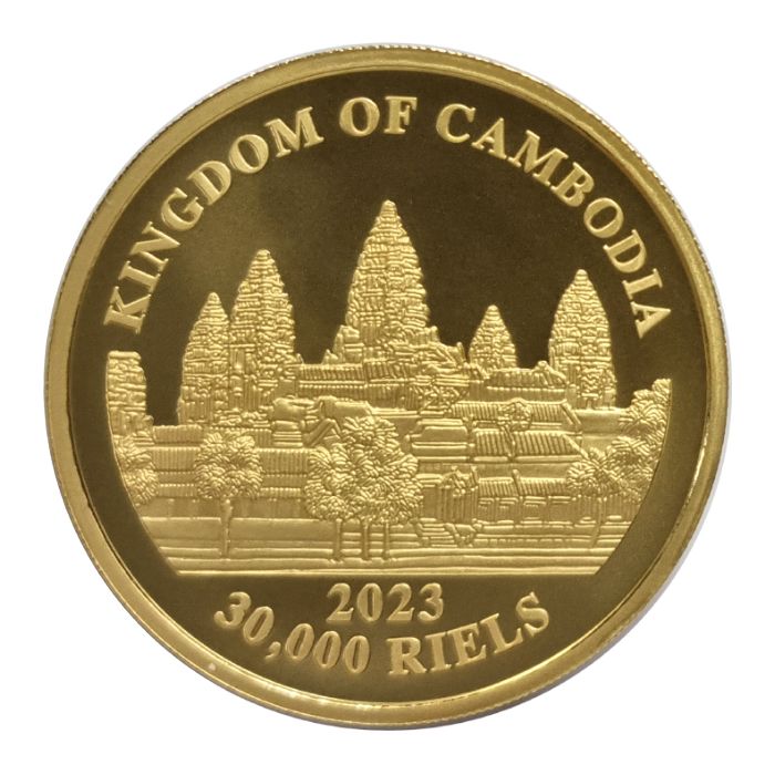 2023 1 oz Cambodia Asia Big Five Asian Elephant 9999 Gold BU Coin Captain’s Chest Bullion