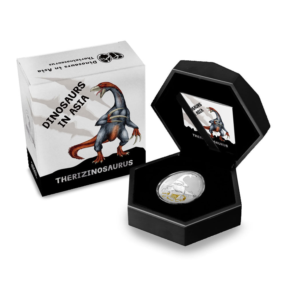 2023 1 oz Proof Samoa Silver Dinosaurs in Asia Therizinosaurus Coin (Box + CoA) Captain’s Chest Bullion