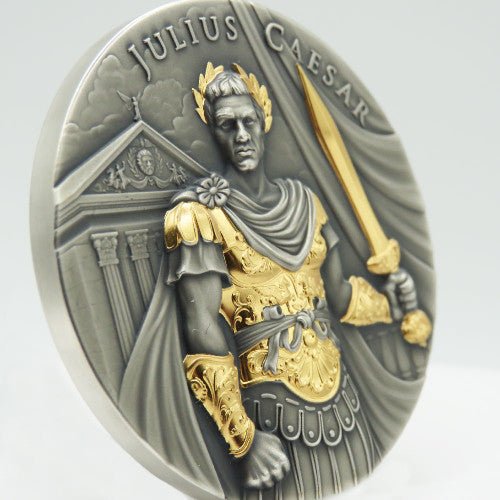 2023 5USD Niue Julius Caesar 2 oz High Relief Silver Antiqued and Gold Gilded NGCX MS10 Legendary Warriors Label Captain’s Chest Bullion