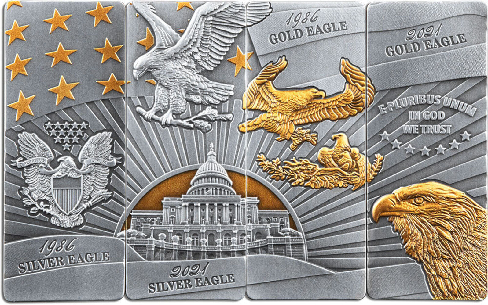 2023 Barbados American Eagle 4 BY 1 oz ingot Silver Bar Coin Set - 500 Mintage Captain’s Chest Bullion