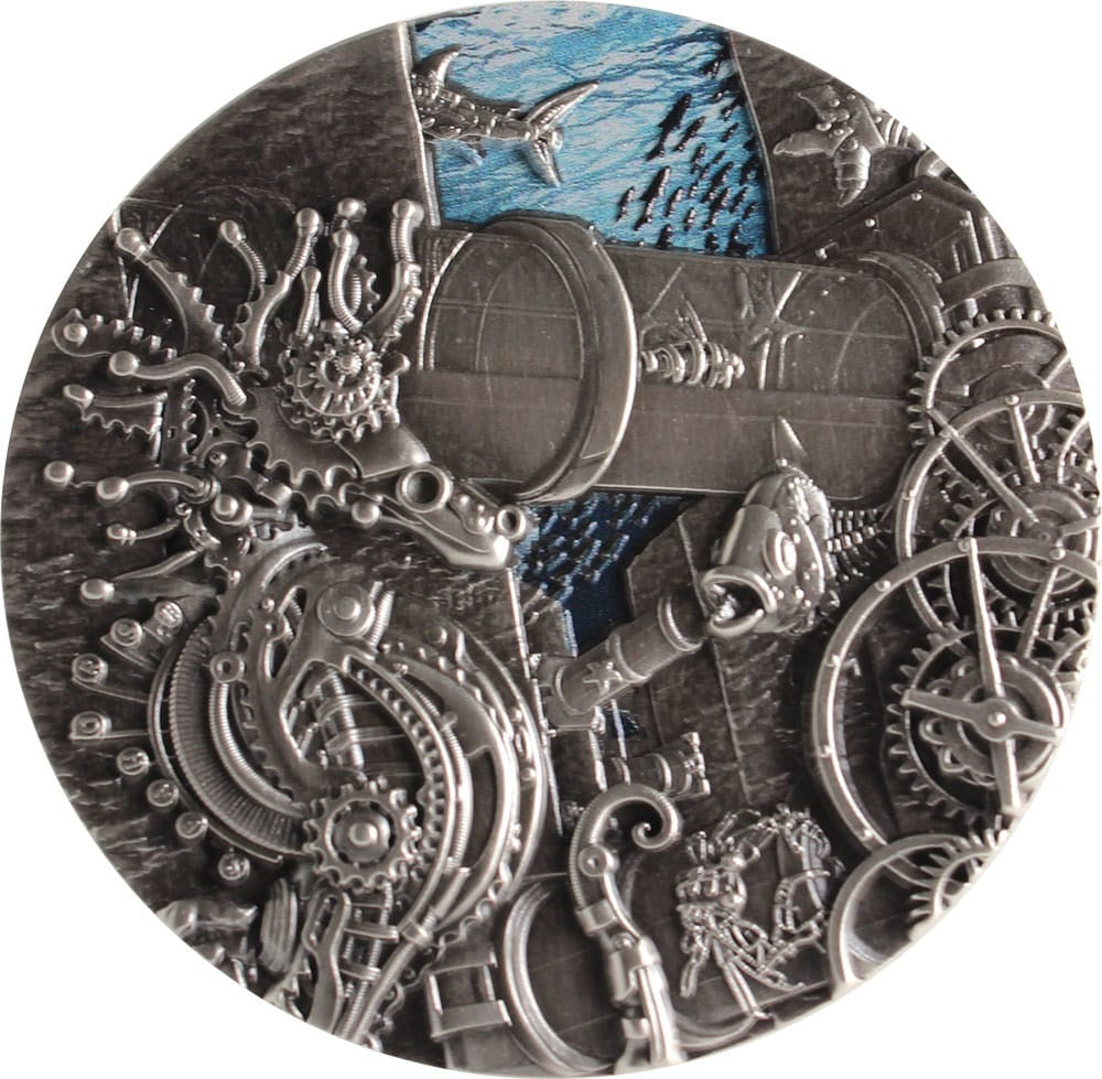2023 Chad Mechanical Creature Under the Ocean 3 oz Silver Antiqued Coin
