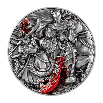 2024 Tchad Guan Yu Slays Hua Xiong 2 oz .999 Silver Coin