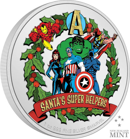 2023 Niue Marvel Season’s Greetings Santa’s Super Helpers 1oz Silver Coin Captain’s Chest Bullion