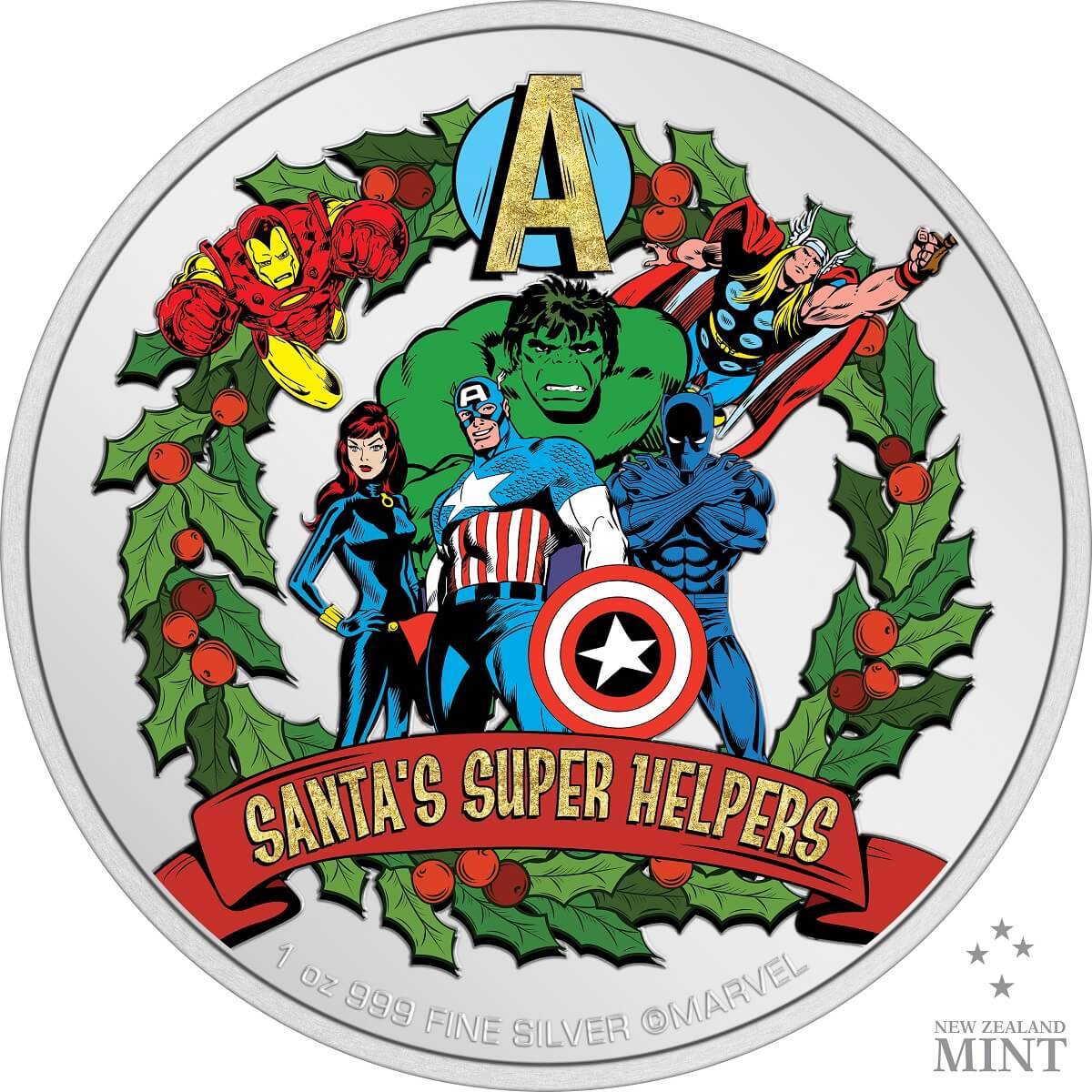 2023 Niue Marvel Season’s Greetings Santa’s Super Helpers 1oz Silver Coin Captain’s Chest Bullion