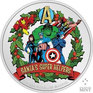 2023 Niue Marvel Season’s Greetings Santa’s Super Helpers 1oz Silver Coin Captain’s Chest Bullion
