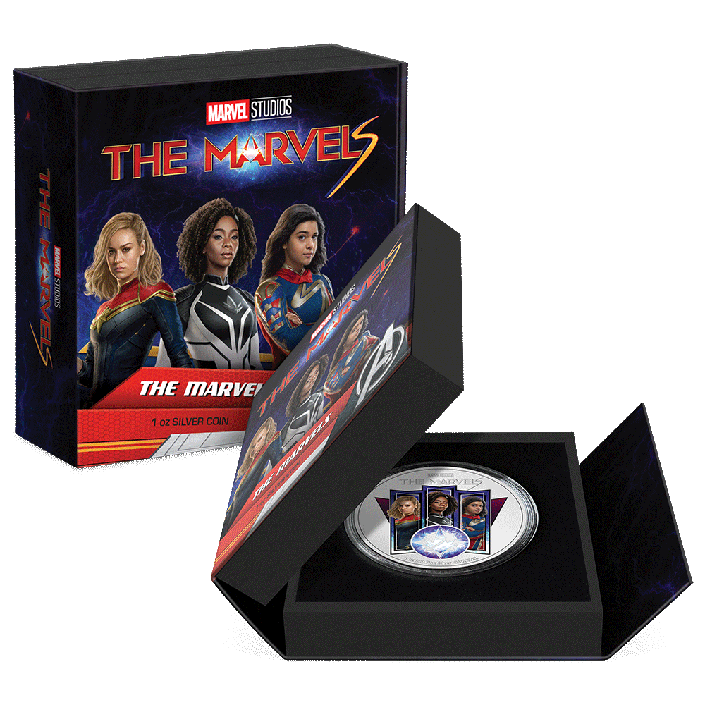 2023 Niue Marvel Studios The Marvels 1Oz Silver Colorized Proof Coin Captain’s Chest Bullion