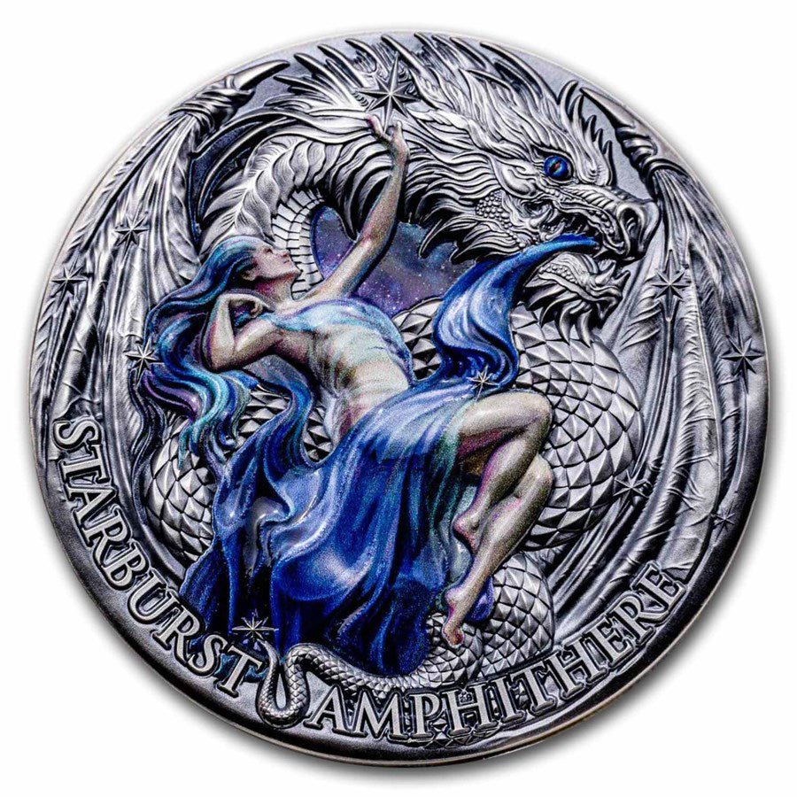 2023 - The Dragonology Starburst Amphithere 2 oz Silver Round Captain’s Chest Bullion