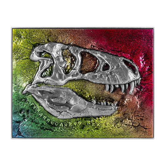 15oz Tyrannosaurus Rex Fossil Color Silver Copper Core Coin