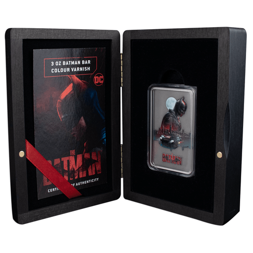 2023 Barbados 3 oz Silver THE BATMAN Defending Gotham Varnish Bar - Captain’s Chest Bullion