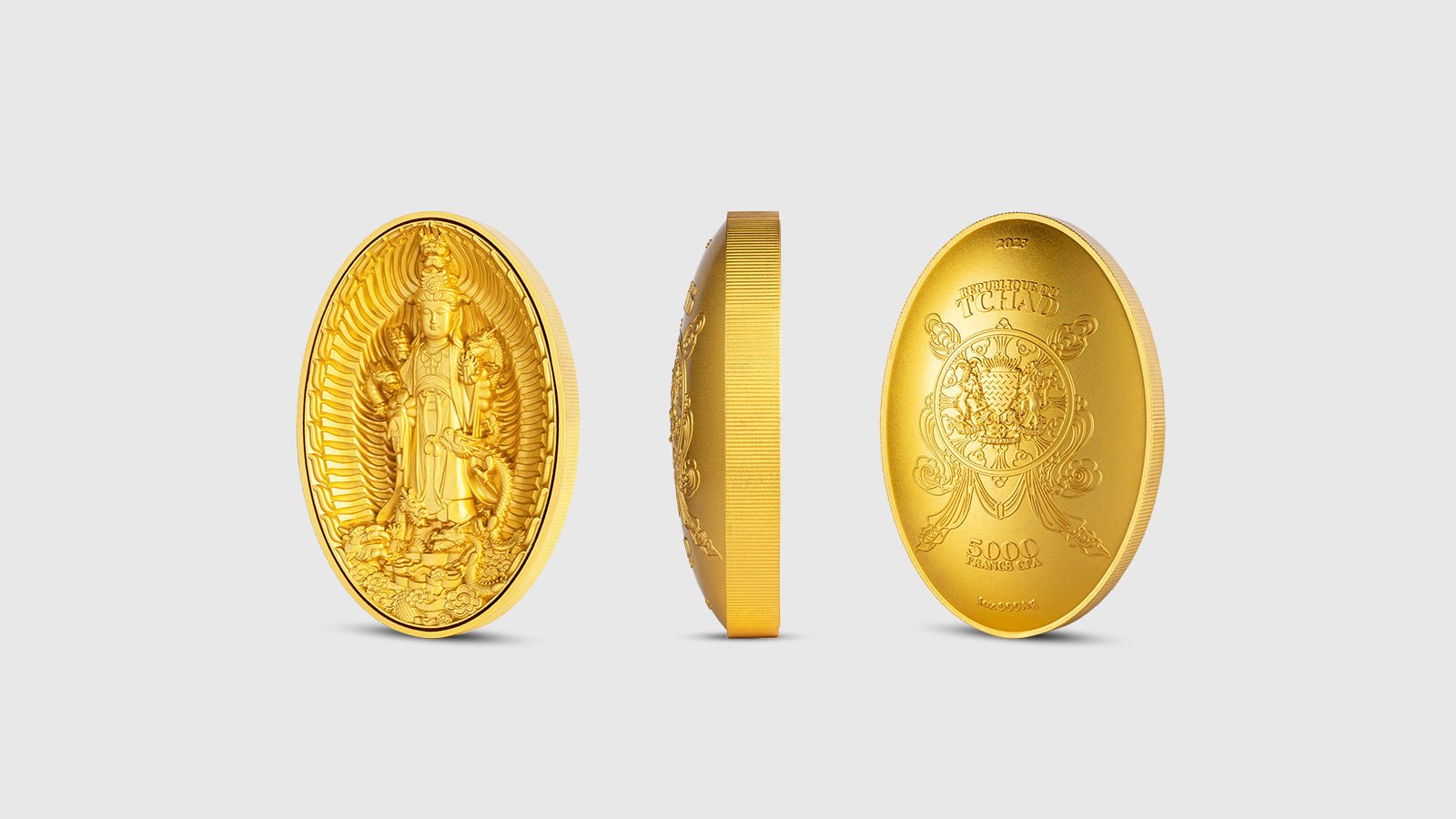 2023 Tchad Eight Dragon Buddha 1 oz Silver Coin (Gold Gilded) - Captain’s Chest Bullion