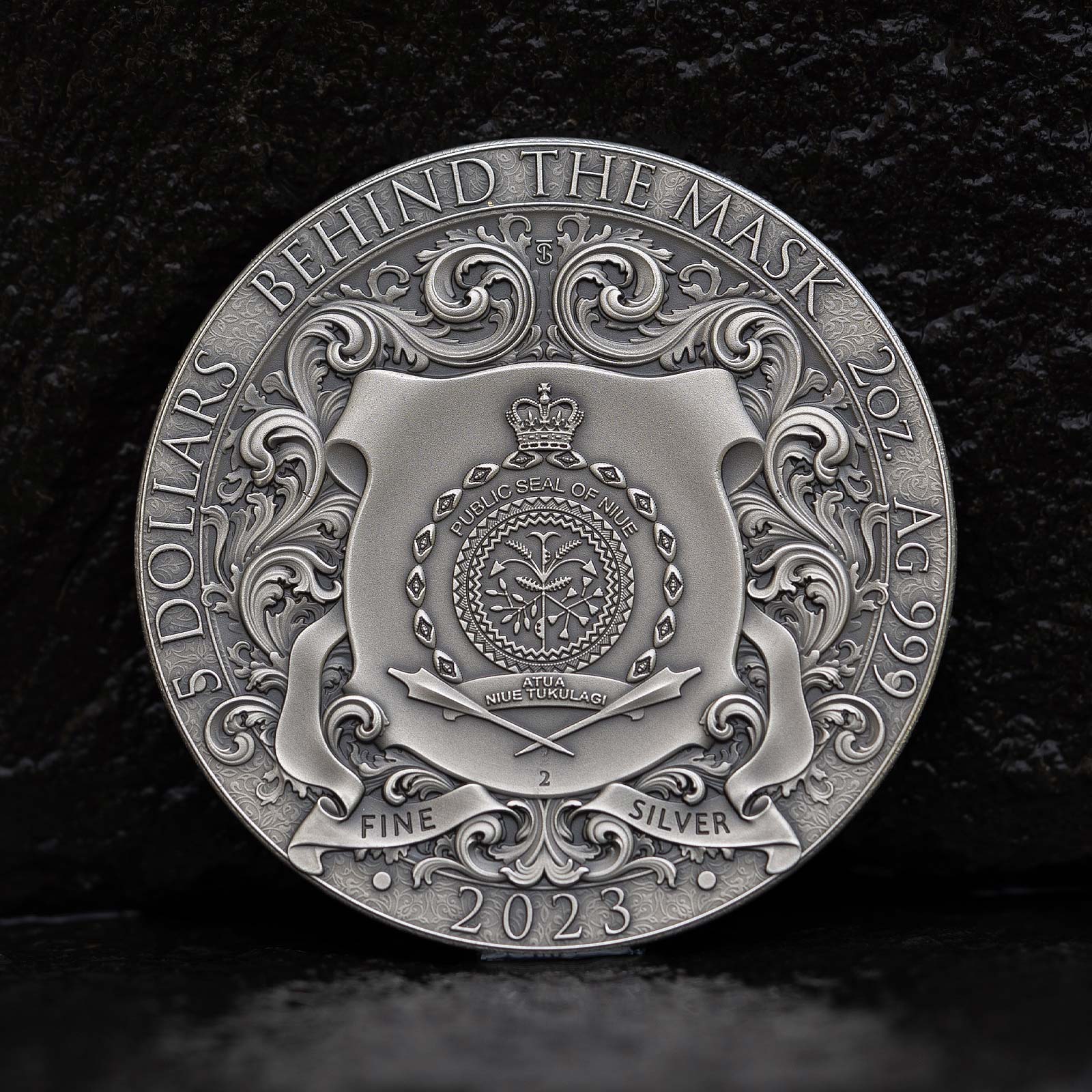 2023 T&S Behind the Mask 2oz Antiqued & Gold Gilt Pure Silver Coin - Captain’s Chest Bullion