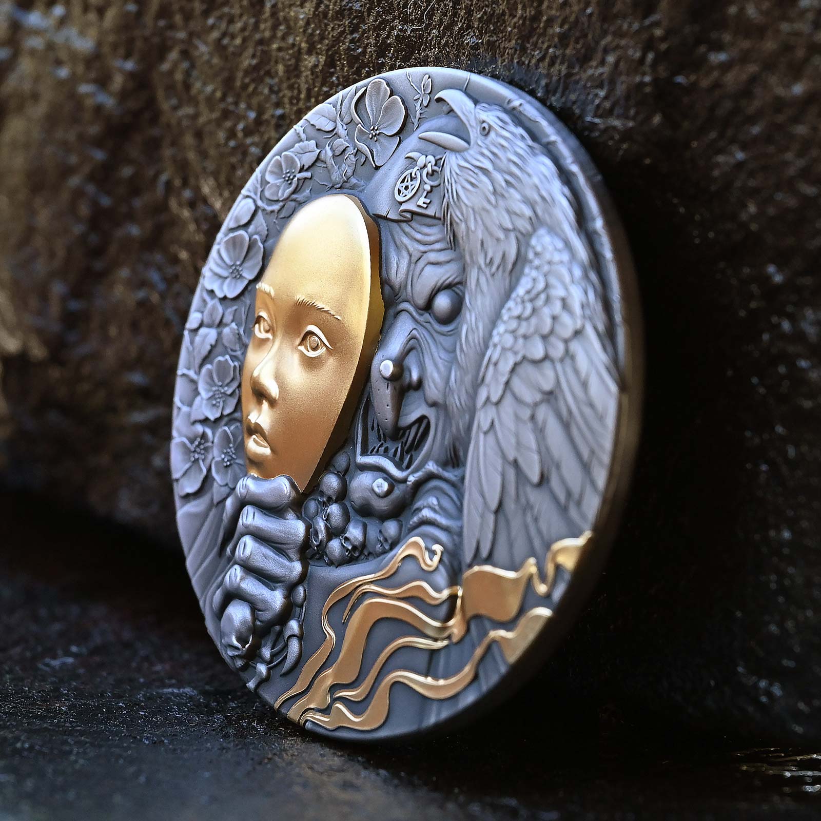 2023 T&S Behind the Mask 2oz Antiqued & Gold Gilt Pure Silver Coin - Captain’s Chest Bullion