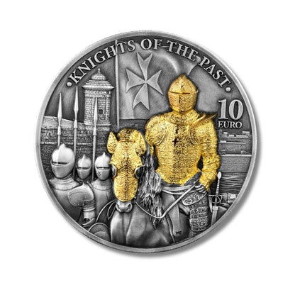 2023 2oz Malta Knights of the Past Silver Coin by Germania Mint in protective capsule with detailed design.