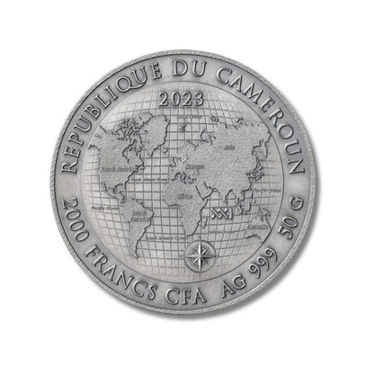 2023 Cameroon Earth Treasures Diamond Mining 50g Silver Antiqued Coin