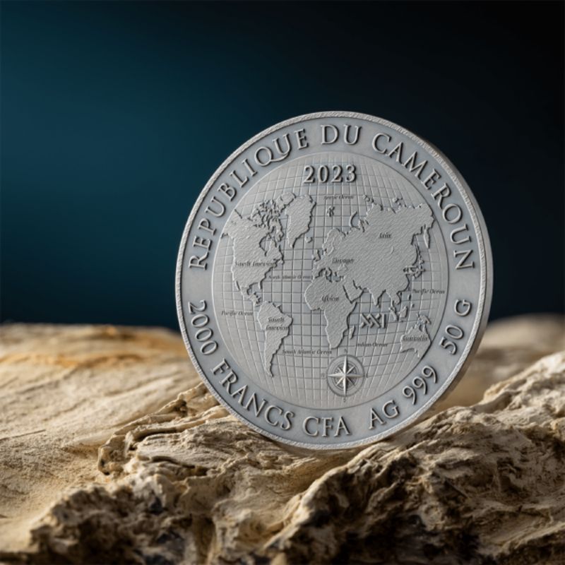 2023 Cameroon Earth Treasures Diamond Mining 50g Silver Antiqued Coin