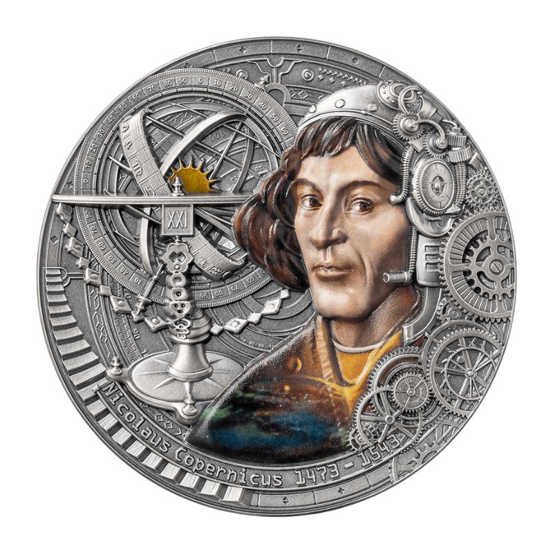 2023 Cameroon Futurists of the Past Nicolaus Copernicus 2oz Silver Antiqued Gilded Coin
