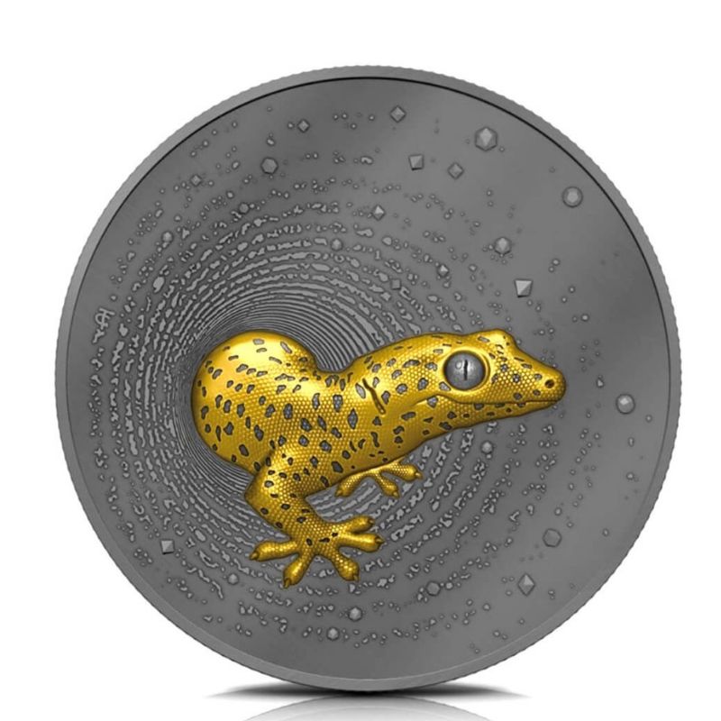 2023 Cameroon Gecko 2oz Silver Ultra High Relief Dark Gilded Coin