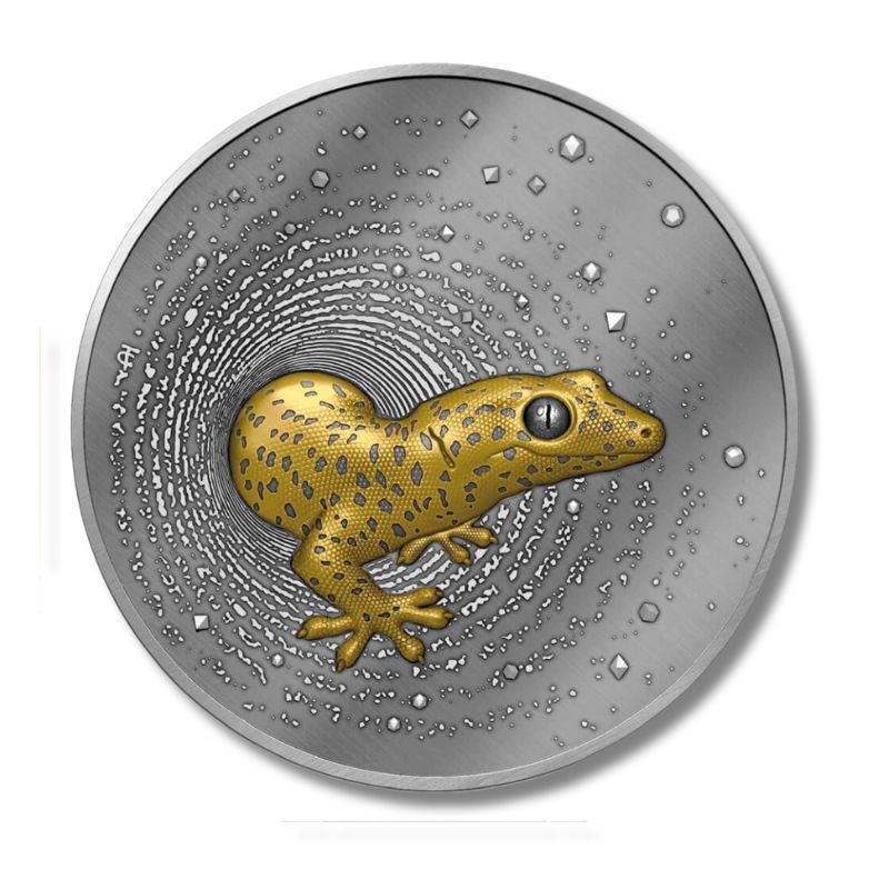 2023 Cameroon Herpeton Gecko 1 oz Silver Ultra High Relief Dark Gilded Coin