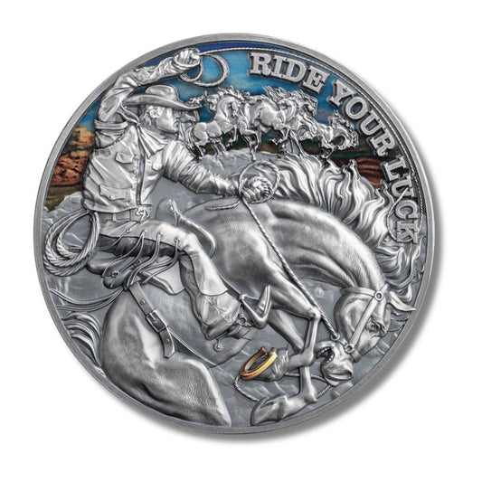 2023 Cameroon Lucky Coin Ride Your Luck 2oz Silver Antiqued Coin