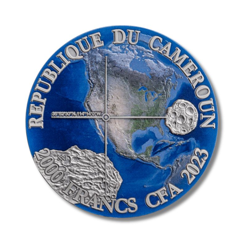 2023 Cameroon Meteorite Geography Gold Basin 50g Silver Antiqued Coin