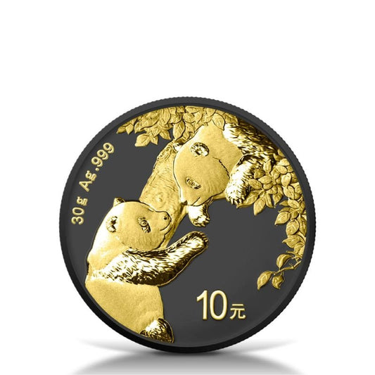 2023 China Panda Black Platinum and 24k Gold 30 Gram Silver Ennobled Coin