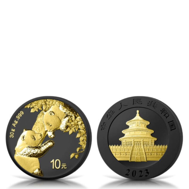 2023 China Panda Black Platinum and 24k Gold 30 Gram Silver Ennobled Coin