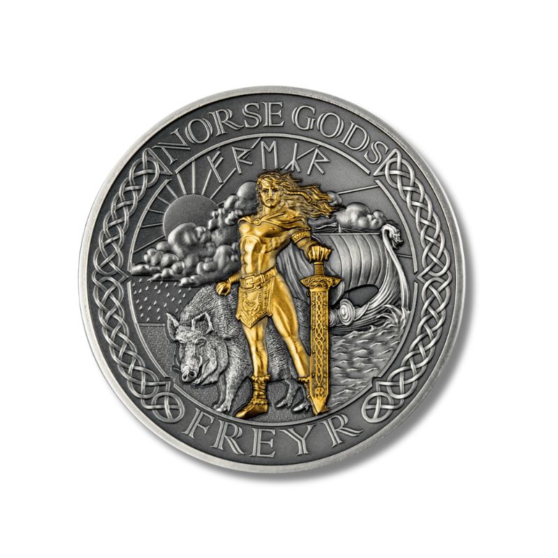 2023 Cook Islands Norse Gods Freyr 2oz Silver Antiqued Coin