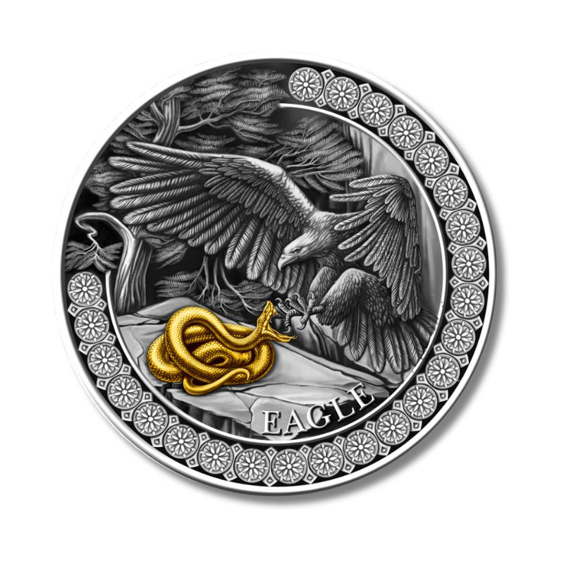 2023 Ghana Hunting in the Wild Eagle 50g Silver Antiqued Coin