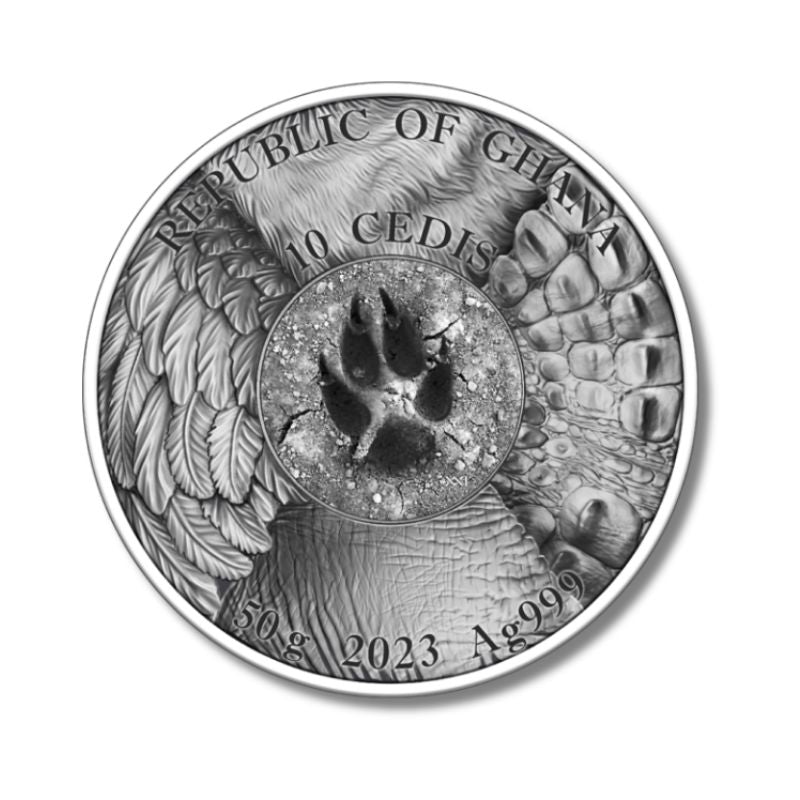 2023 Ghana Hunting in the Wild Eagle 50g Silver Antiqued Coin