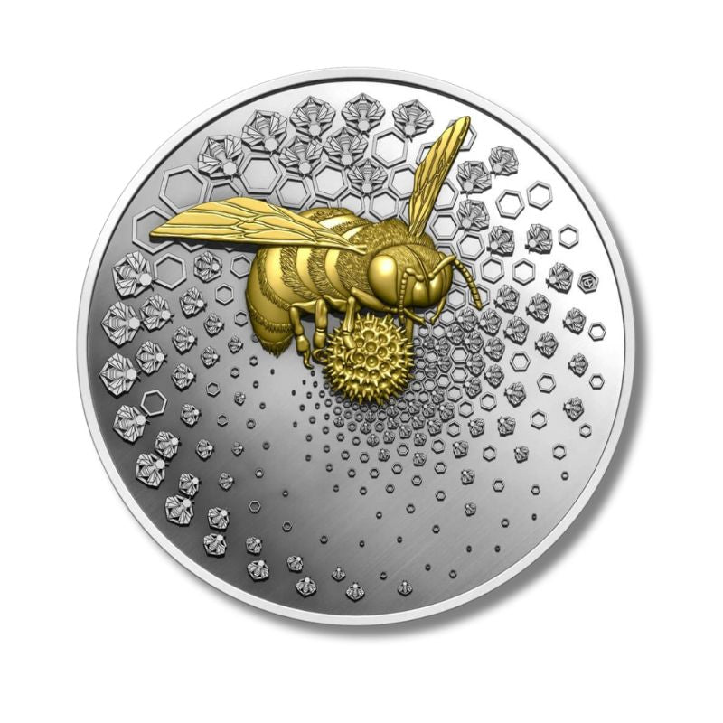 2023 Liberia Entoma Bee 1 oz Silver Ultra High Relief Dark Gilded Coin