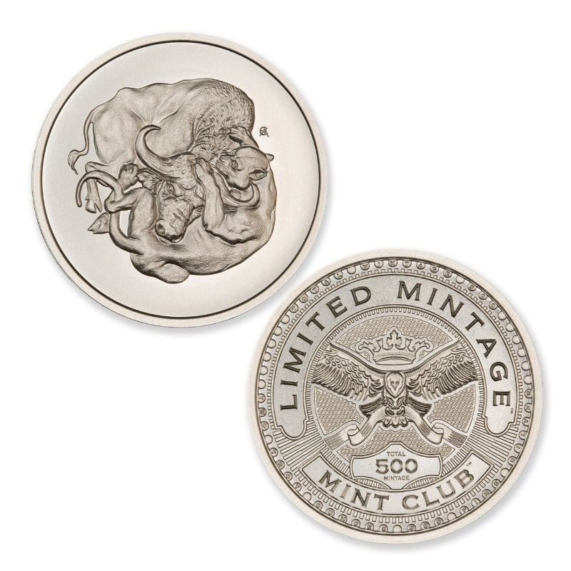 2023 Mint Club® No3 2 Troy Ounce 39mm In Coinsafe Capsule Artist Original Lioness and Buffalo