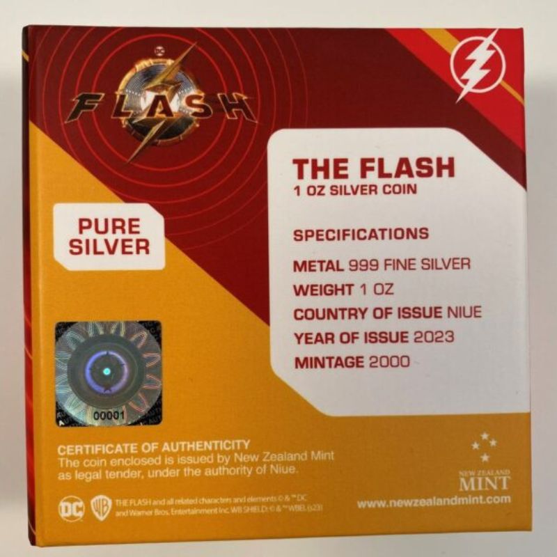 2023 Niue DC Comics The Flash 1oz Silver Colorized Proof Coin Certificate #1