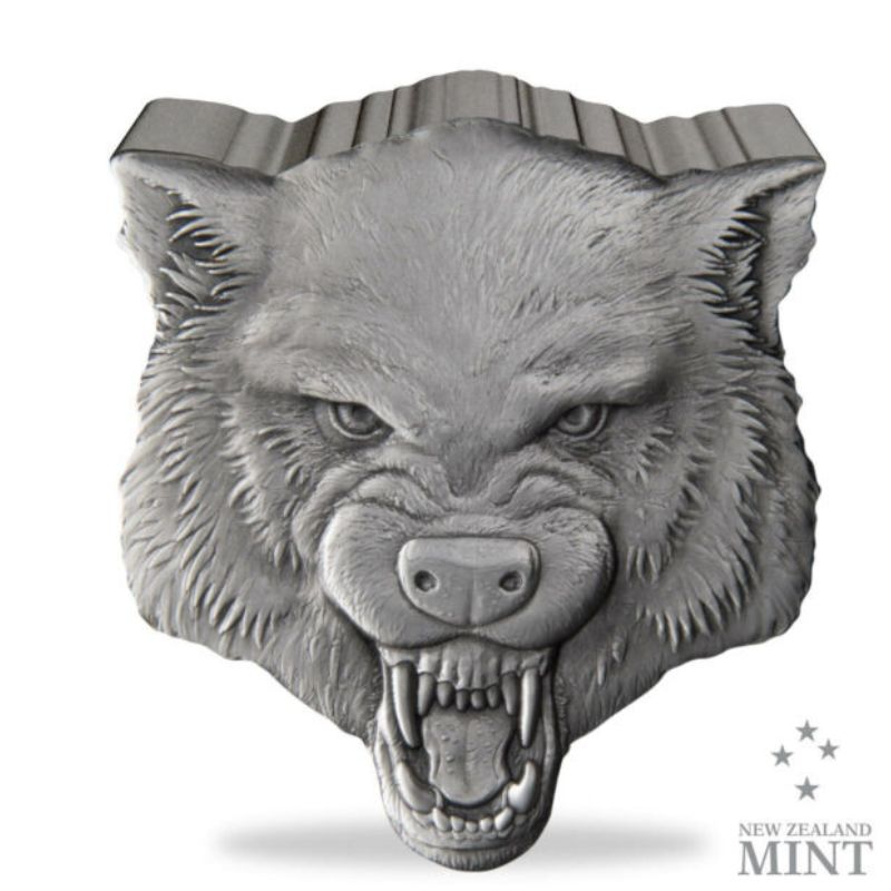 2023 Niue Fierce Nature Wolf 2oz Silver Antiqued Coin