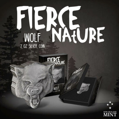 2023 Niue Fierce Nature Wolf 2oz Silver Antiqued Coin