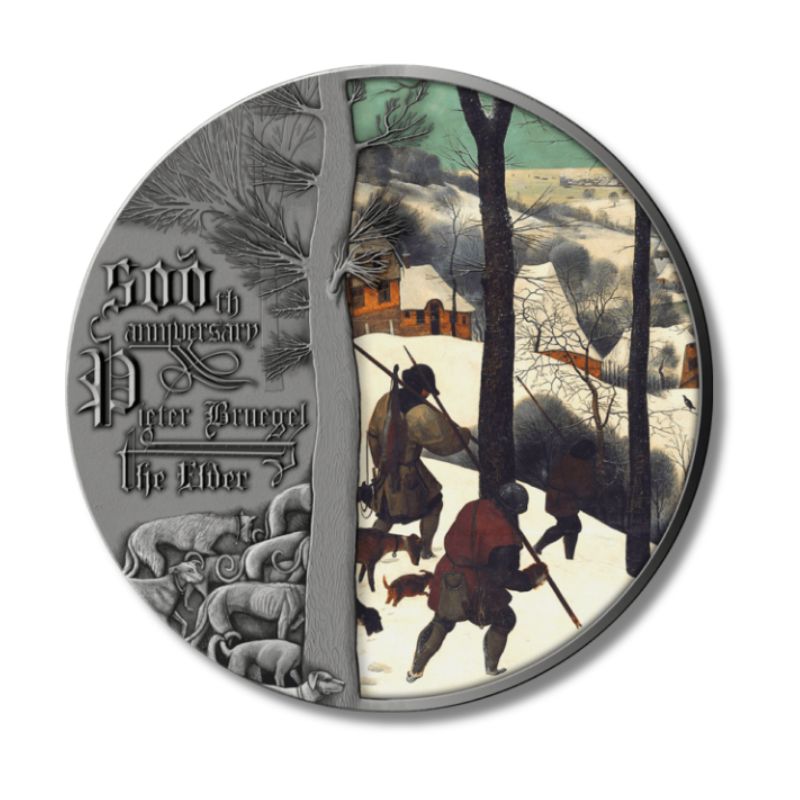 2023 Niue Hunters in the Snow Pieter Bruegel 2oz Silver Antiqued Coin