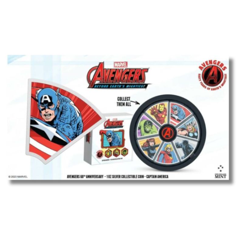2023 Niue Marvel Avengers 60th Ann. Captain America 1oz Silver Colorized Proof Coin