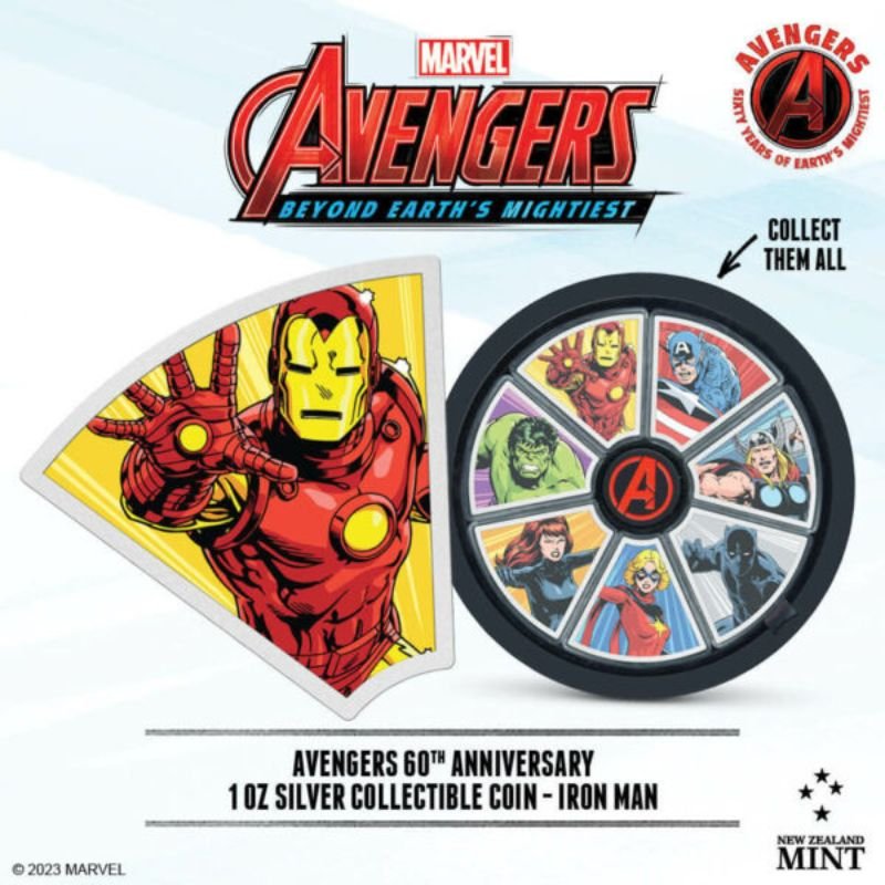 2023 Niue Marvel Avengers 60th Ann Iron Man 1oz Silver Proof Coin